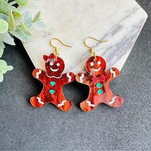 Gingerbread man and Girl Earrings Christmas Jewelry gift